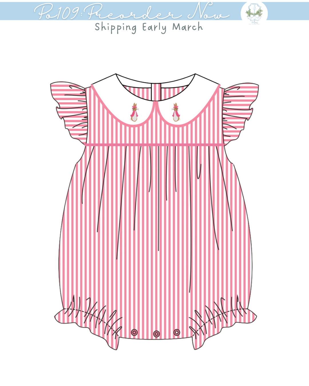 PO109: Seersucker Bunny Girls Bubble Preorder