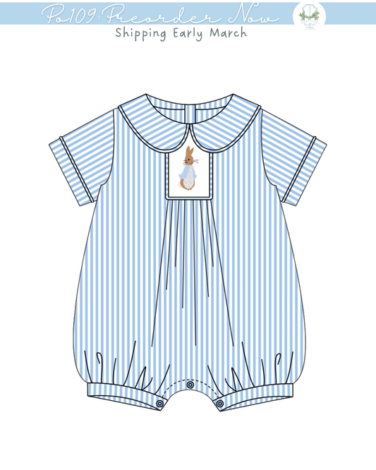 PO109: Seersucker Bunny Boy Bubble Preorder