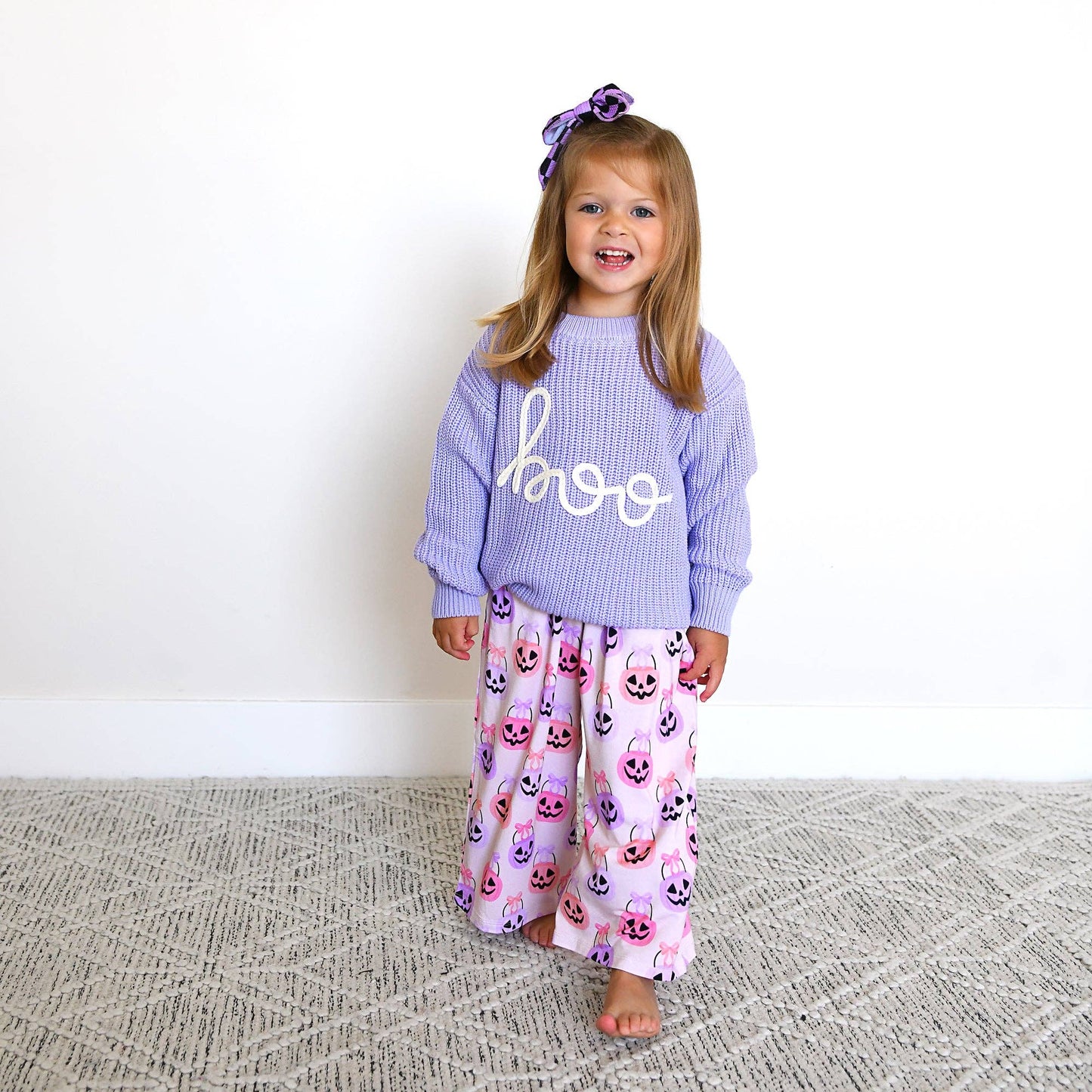 Boo Purple SWEATER Solid Knit Halloween Toddler Kids Top