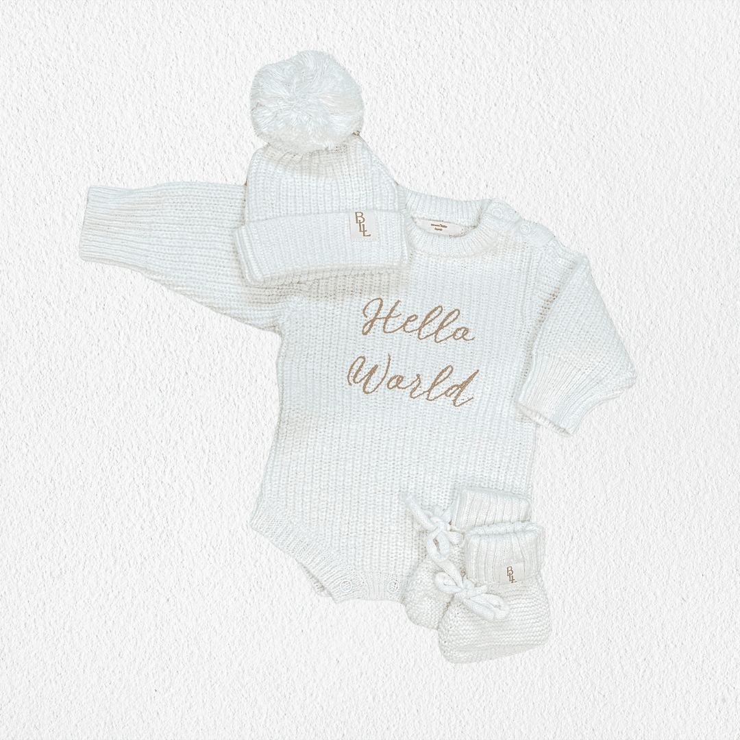 'Hello World' Announcement Romper | Textured Cloud
