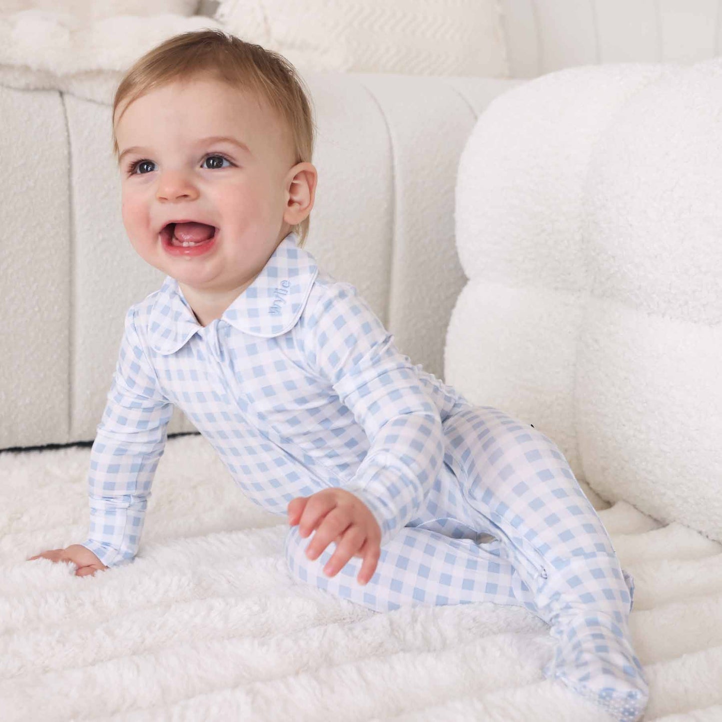 Blue Gingham Footie