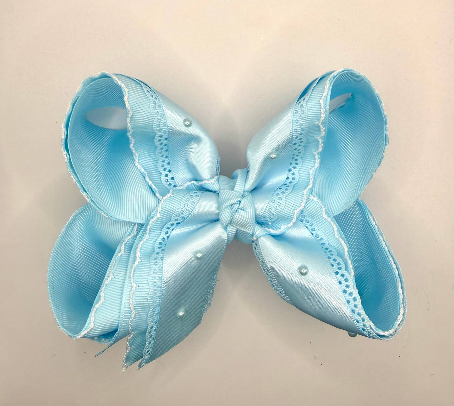 Blue Satin Lace Pearl Bow