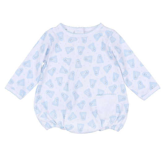 Baby Boo Print Long Sleeve Bubble - Light Blue